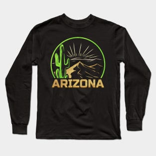 Vintage and Retro Mountains and Caktus Arizona Long Sleeve T-Shirt